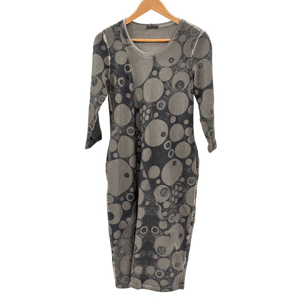 Grizas Dress Midi Long Sleeve Women XS Gray Olive Green Black Lagenlook  Pockets